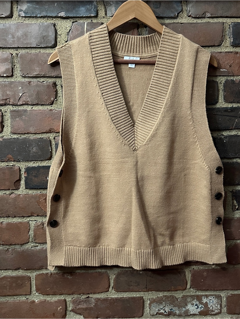 tan sweater vest by J. Jill featuring a v-neck and side button -medium petite
